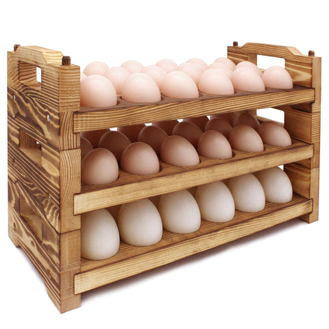 CVHOMEDECO porta-huevos 3-niveles en madera, almacenamiento ventilado para huevos frescos.