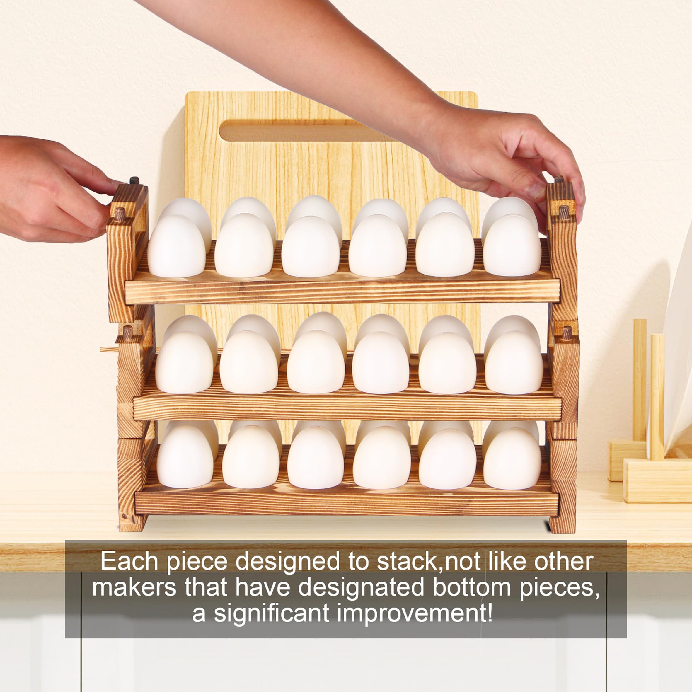 CVHOMEDECO porta-huevos madera, diseño con dos mangos para mover con facilidad.