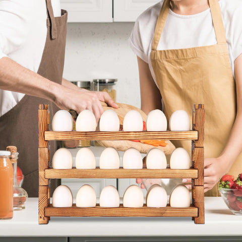 CVHOMEDECO porta-huevos madera, protección y ventilación para huevos frescos en encimera.