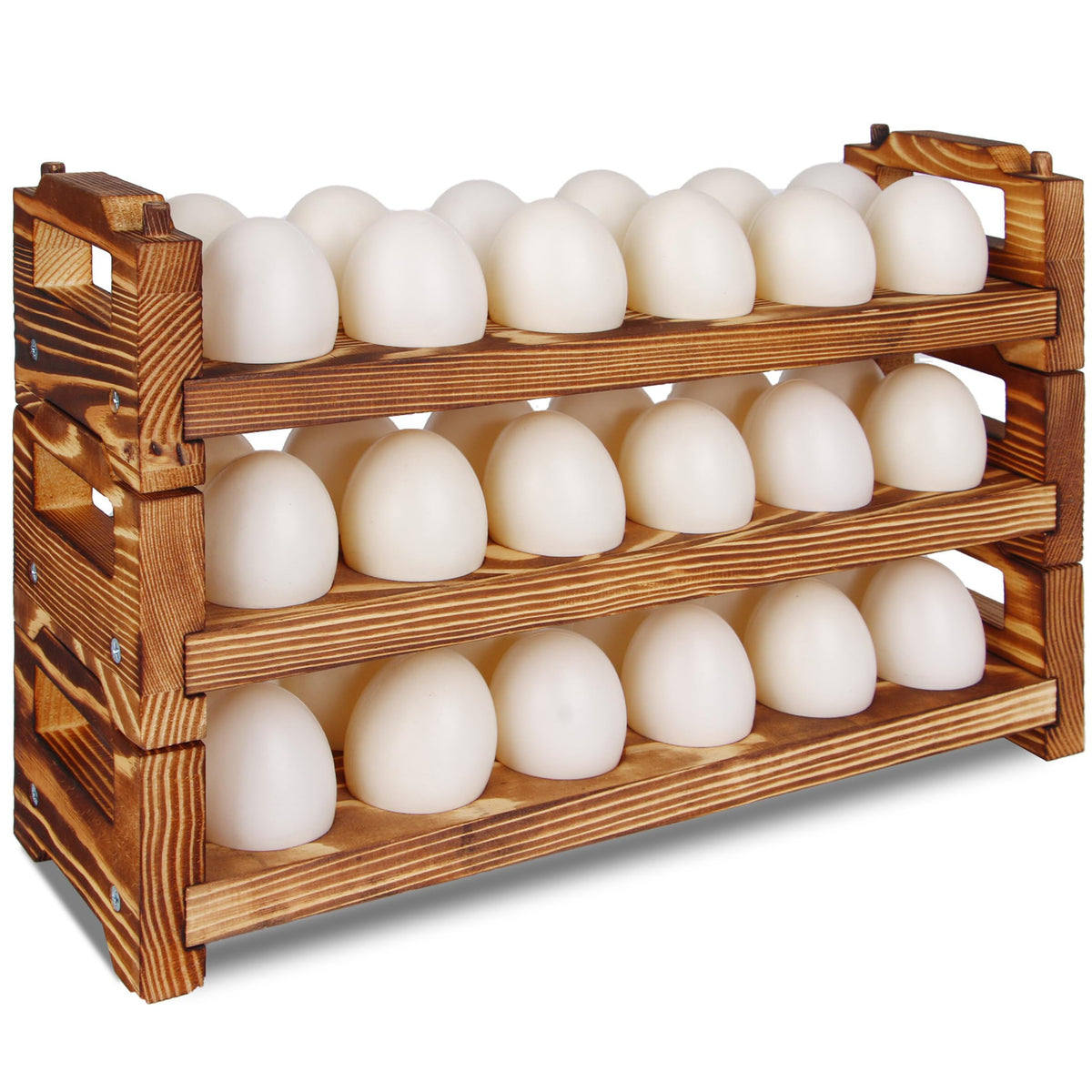 CVHOMEDECO porta-huevos de madera con tres niveles, capacidad para 36 huevos, orden práctico.