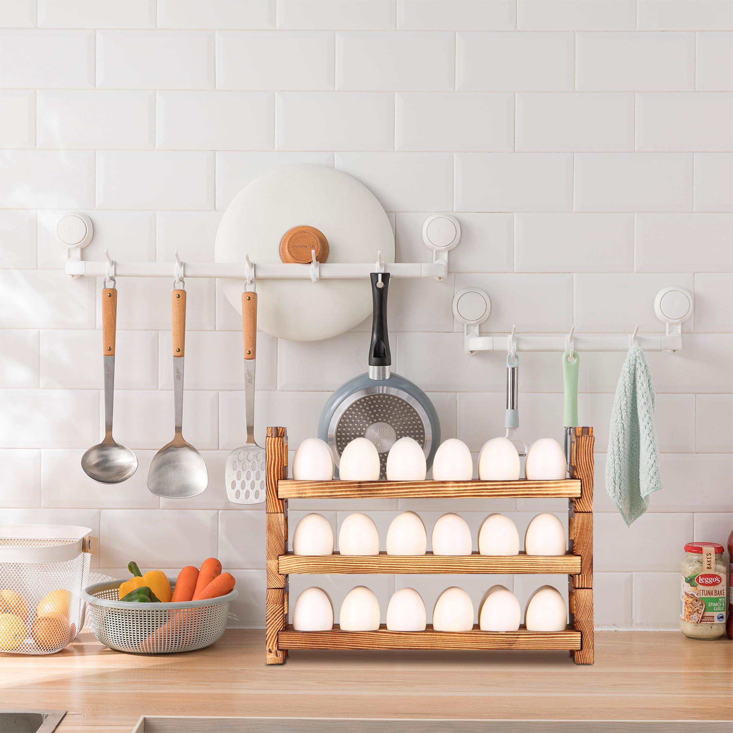 CVHOMEDECO porta-huevos madera, ideal para cocina, mesa y mostrador.