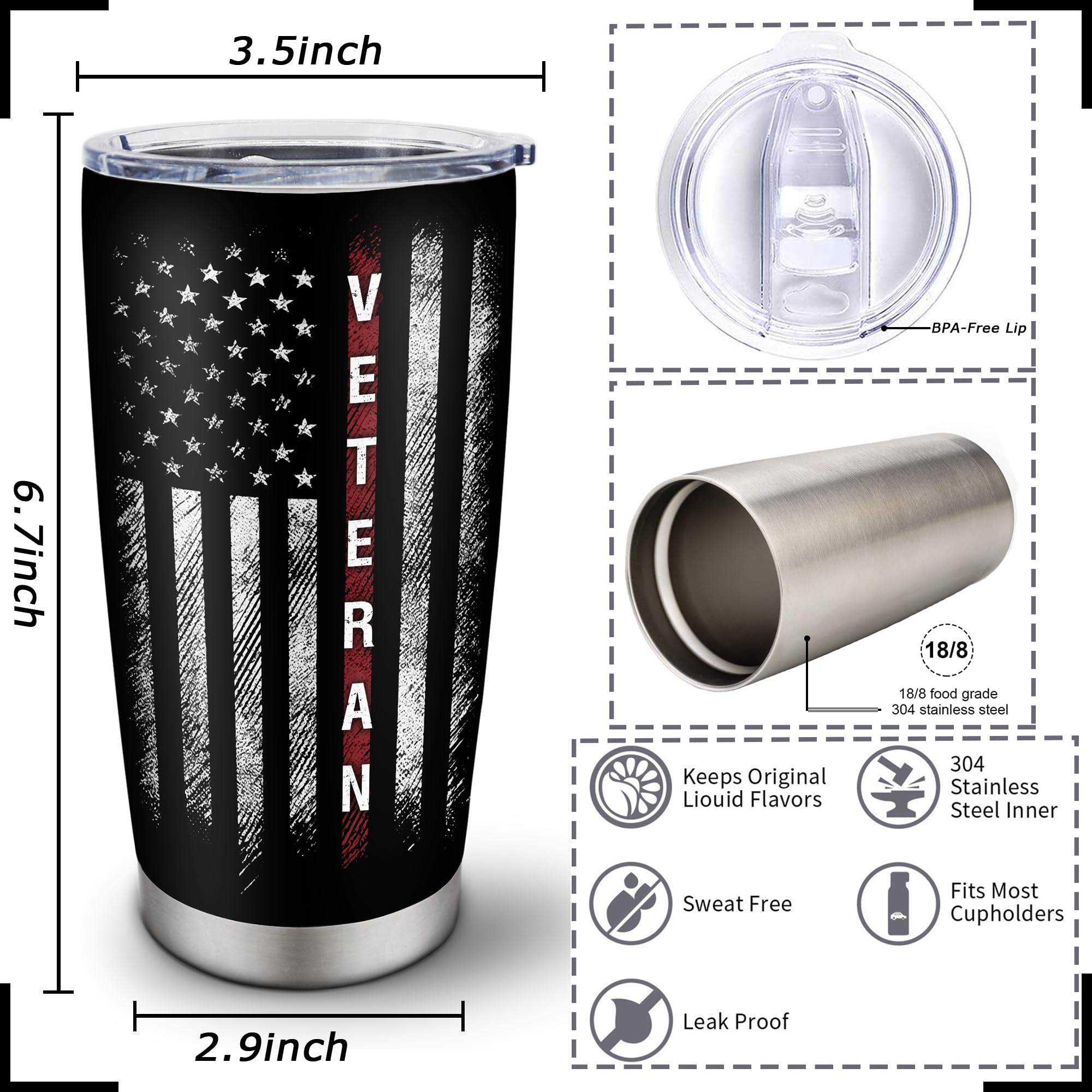 CVROY vaso termico 20oz regalo perfecto para veteranos o entusiastas