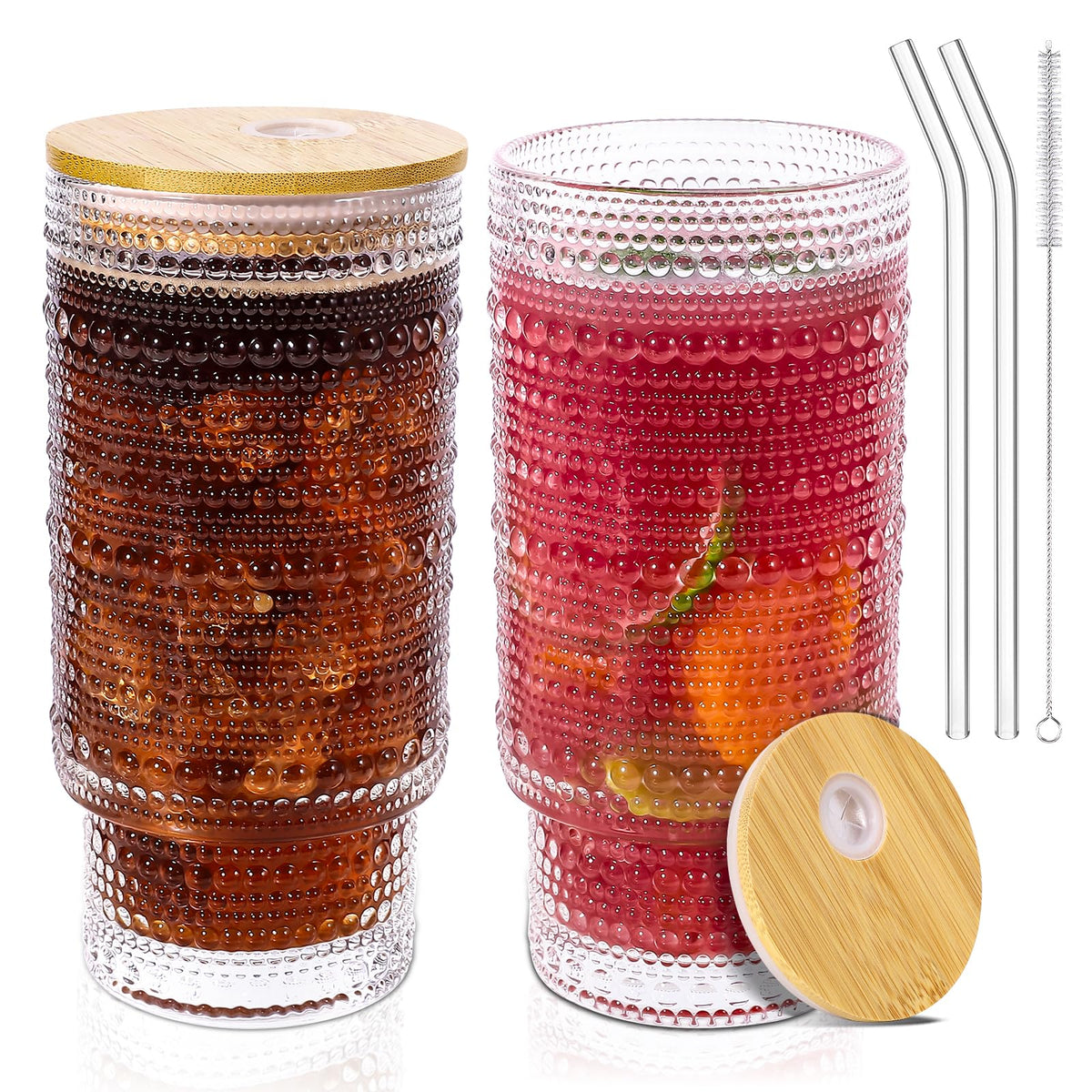Vaso CWHHRN de vidrio 16oz con tapa de bambú, ideal para bebidas frías