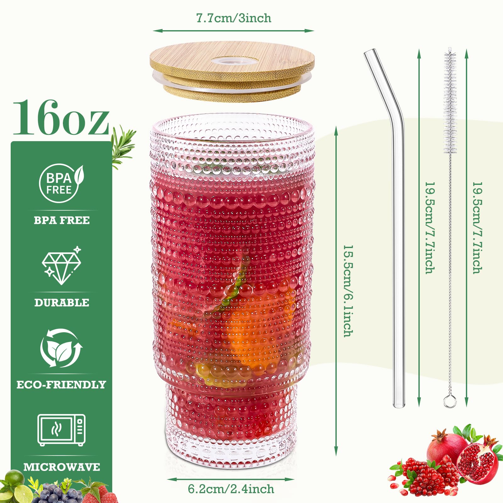 Vaso CWHHRN de vidrio con relieve y tapa de bambú, perfecto para cócteles
