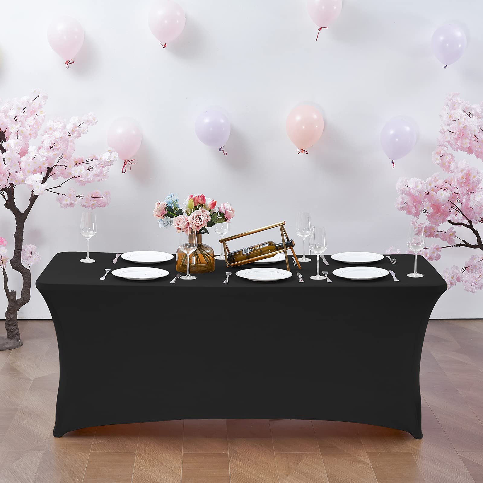 CWK cubierta de mesa 6ft negro, diseño elástico que abraza la mesa rectangular