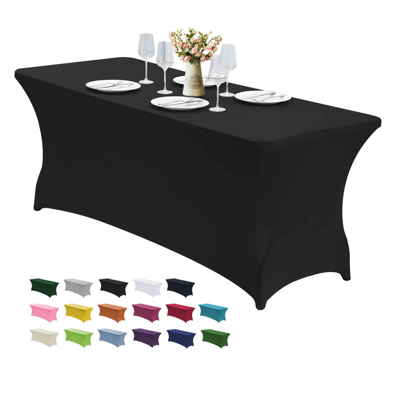 CWK funda elástica para mesa 6ft negro, vista frontal, protege la mesa de derrames en eventos