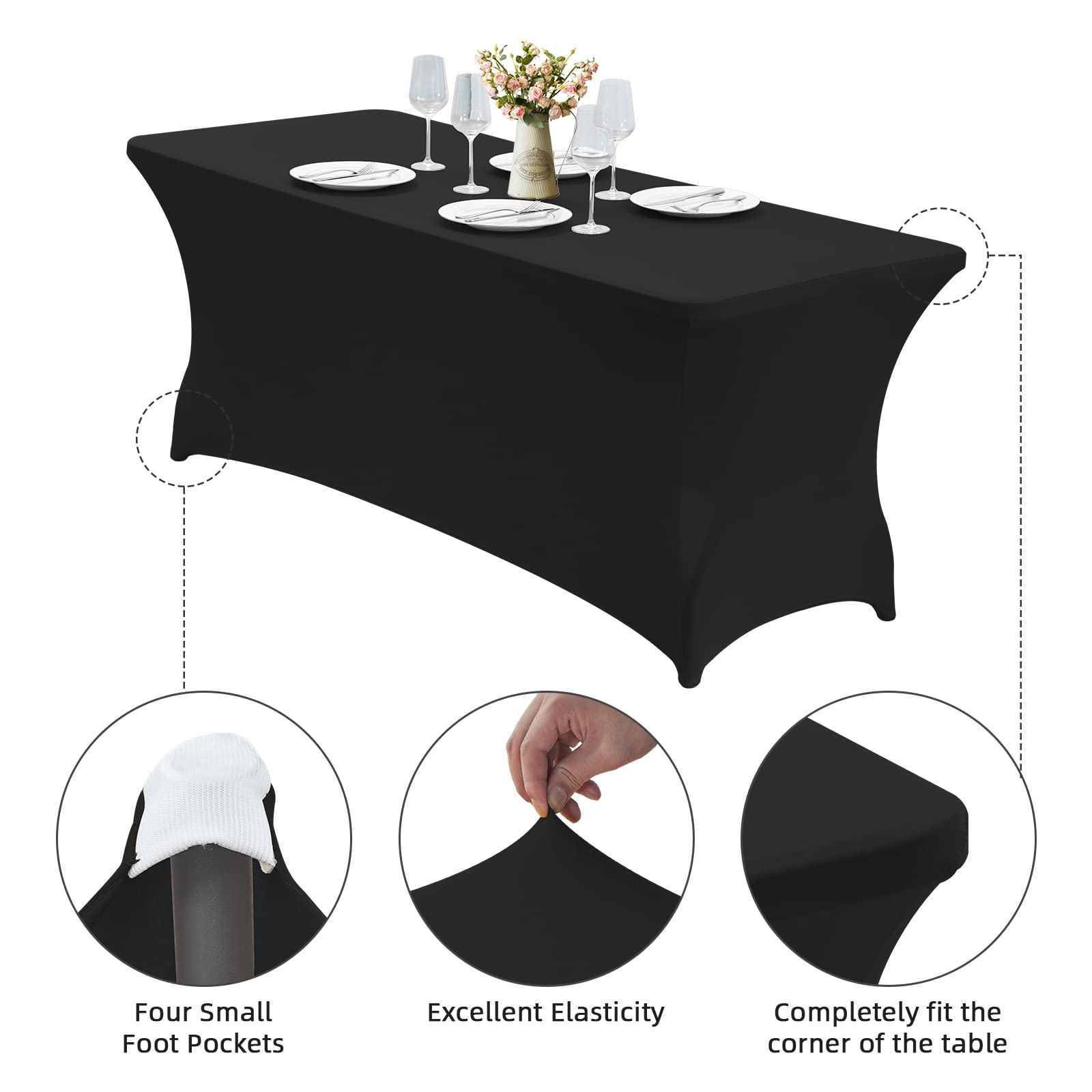 CWK funda de mesa 6ft negro, limpieza fácil para catering y fiestas