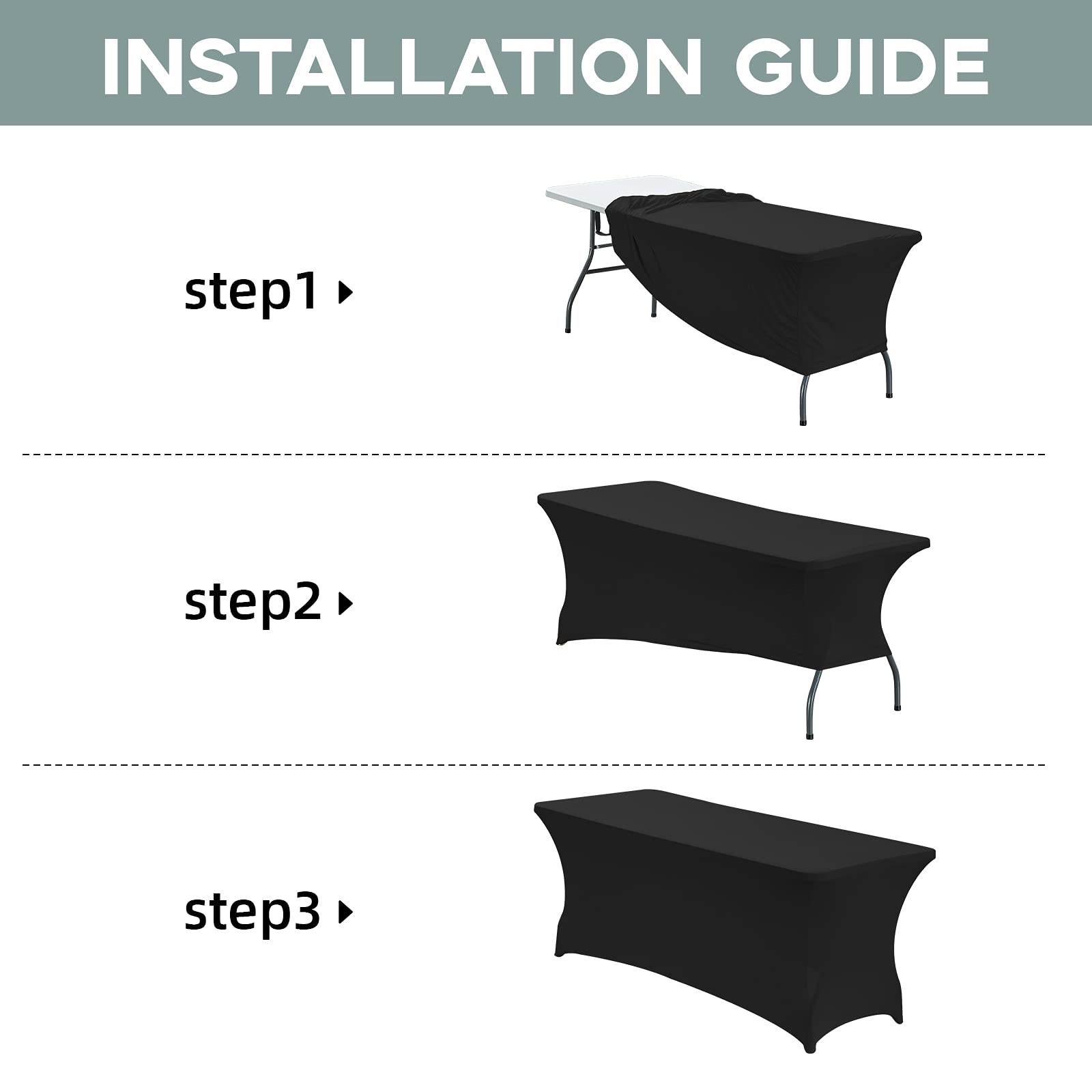 CWK cubierta para mesa 6ft negro, uso interior y exterior, resistente a arrugas