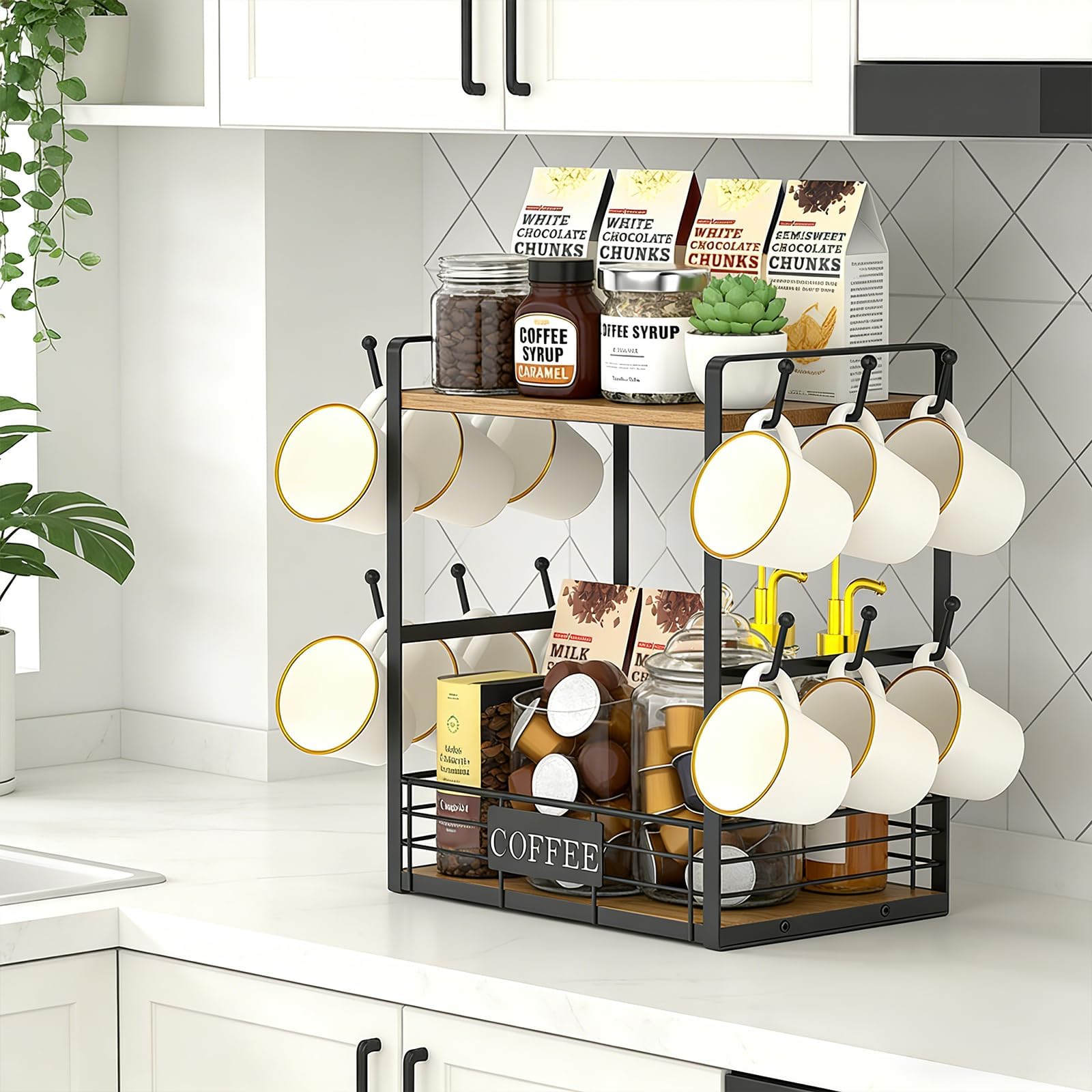 CWYEYE organizador multifuncional, mantiene tazas, pods y utensilios al alcance