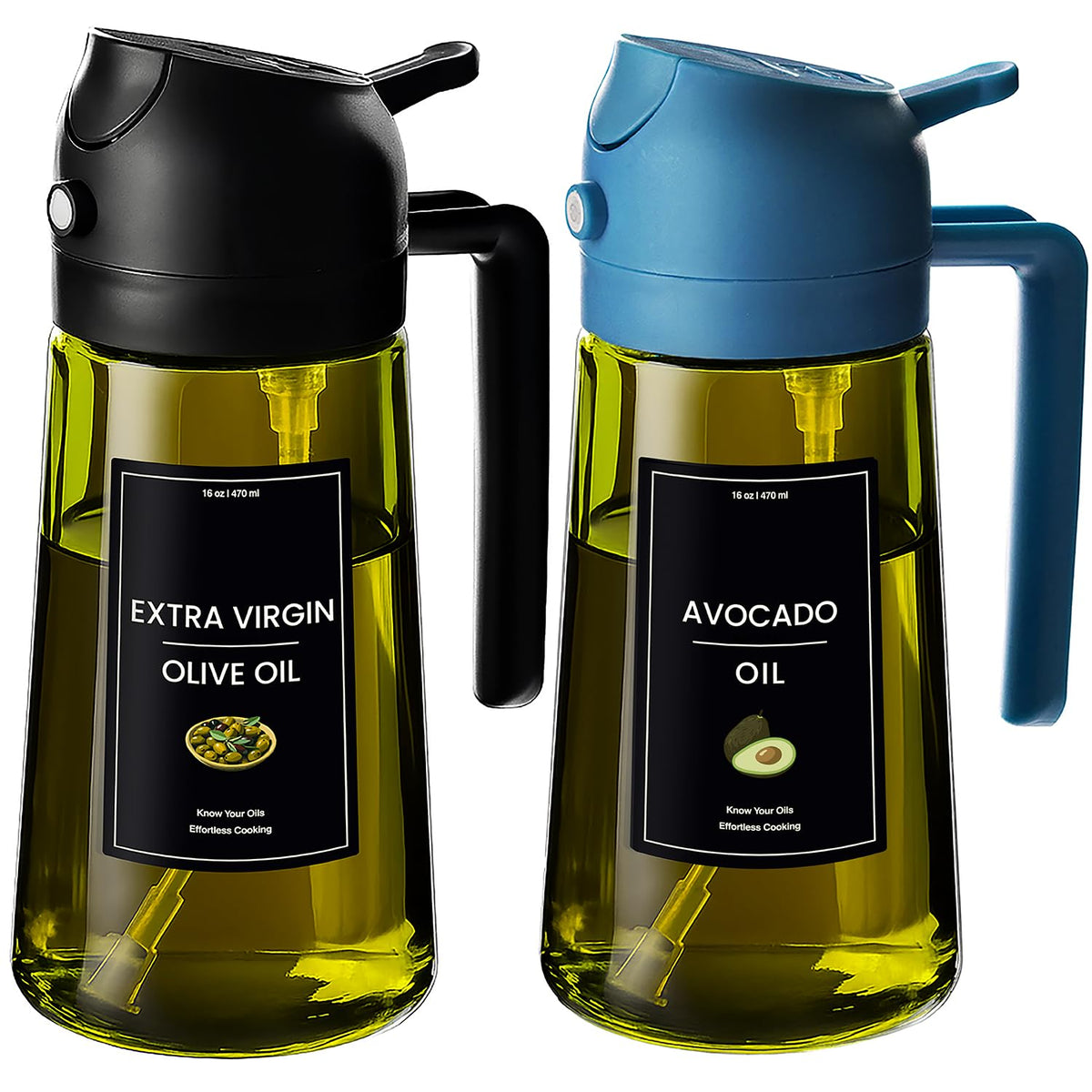 CXINYI dispensador de aceite de oliva 16oz-470ml en negro y azul para cocinar