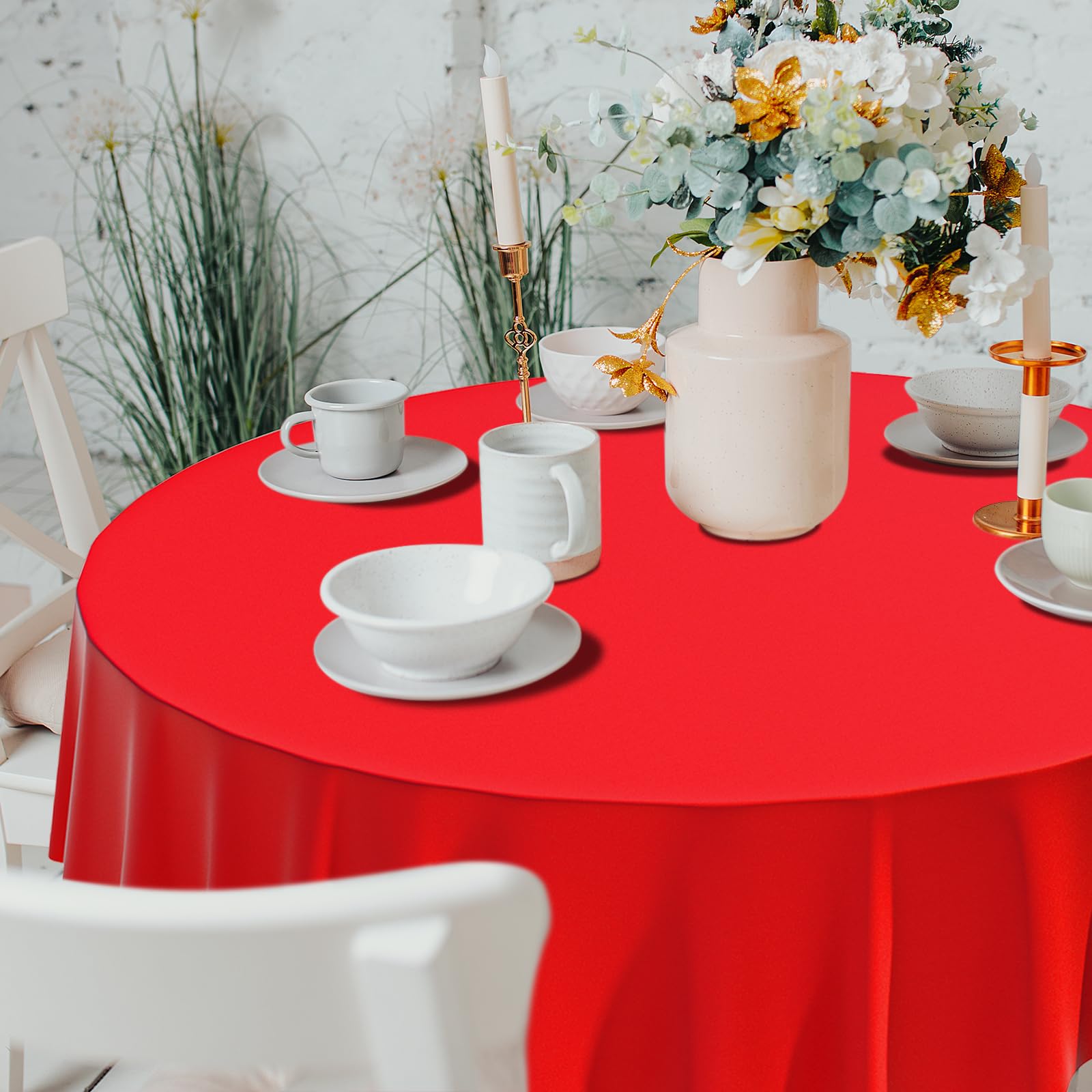 CXPSINC mantel plastico redondo rojo, diseño elegante para bodas y celebraciones.
