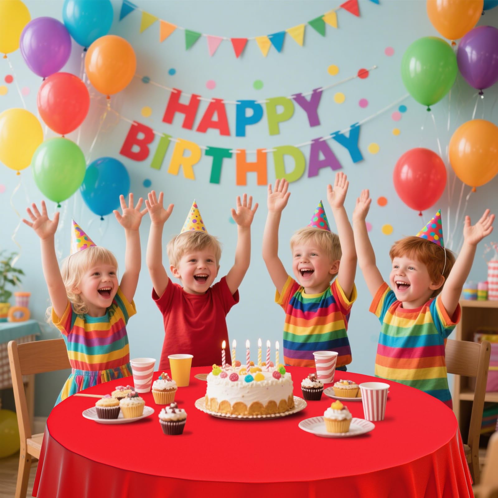 CXPSINC mantel plastico redondo rojo, material PEVA seguro para comida y niños.