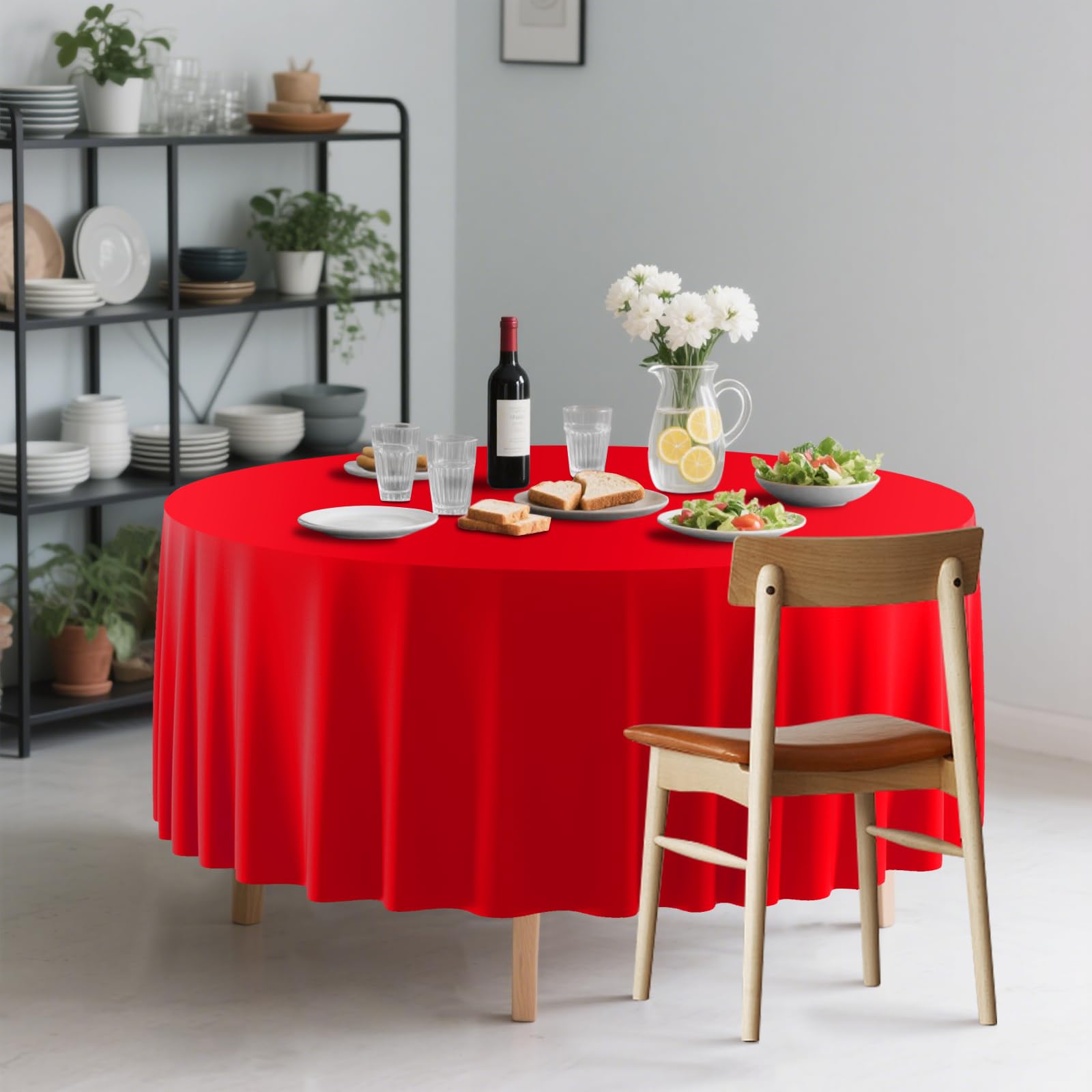 CXPSINC mantel plastico redondo rojo, fácil de desechar tras el evento.
