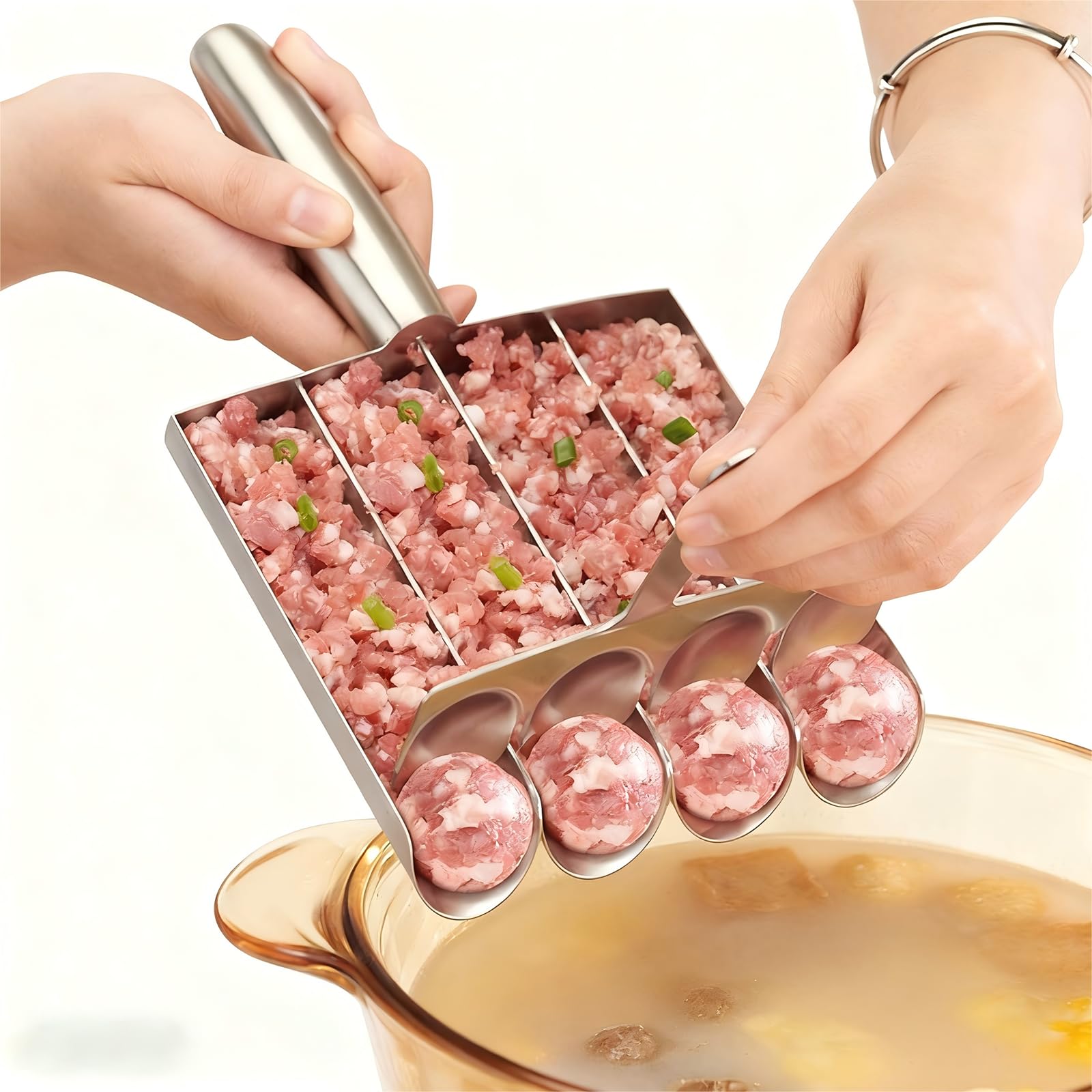 CXYNDFA herramienta para bolas de carne, 4 cavidades, porciones uniformes.