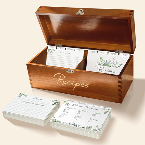 CYAOOI caja-recetas-madera-grande con tapa cerrada para almacenamiento con estilo.