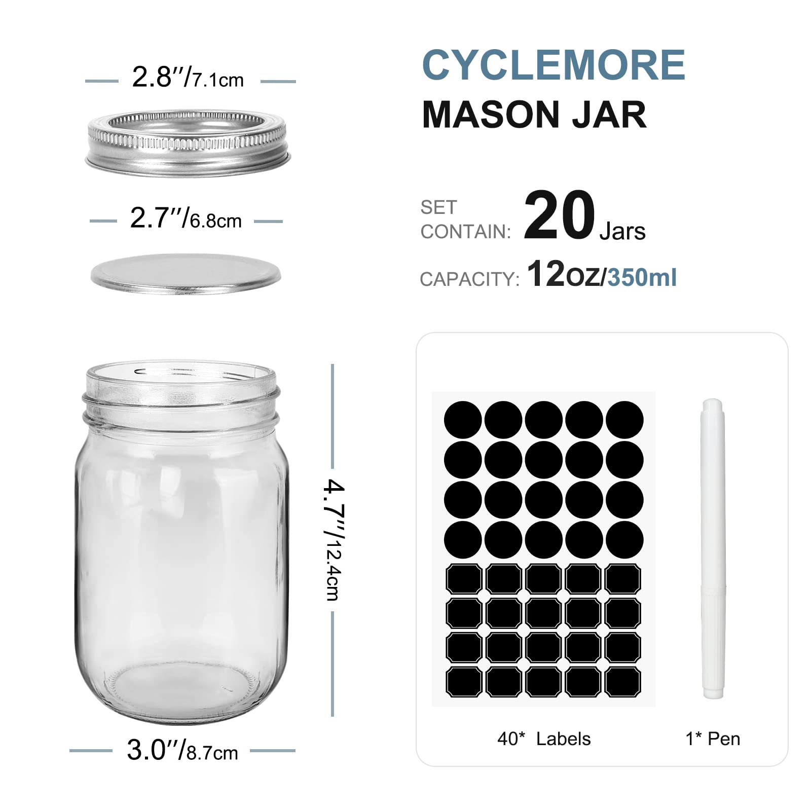 CycleMore frascos mason 350ml con tapas plata, usos versátiles en casa.