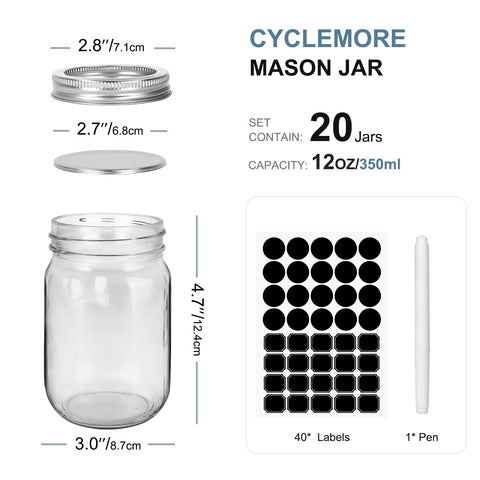 CycleMore frascos mason 350ml con tapas plata, usos versátiles en casa.