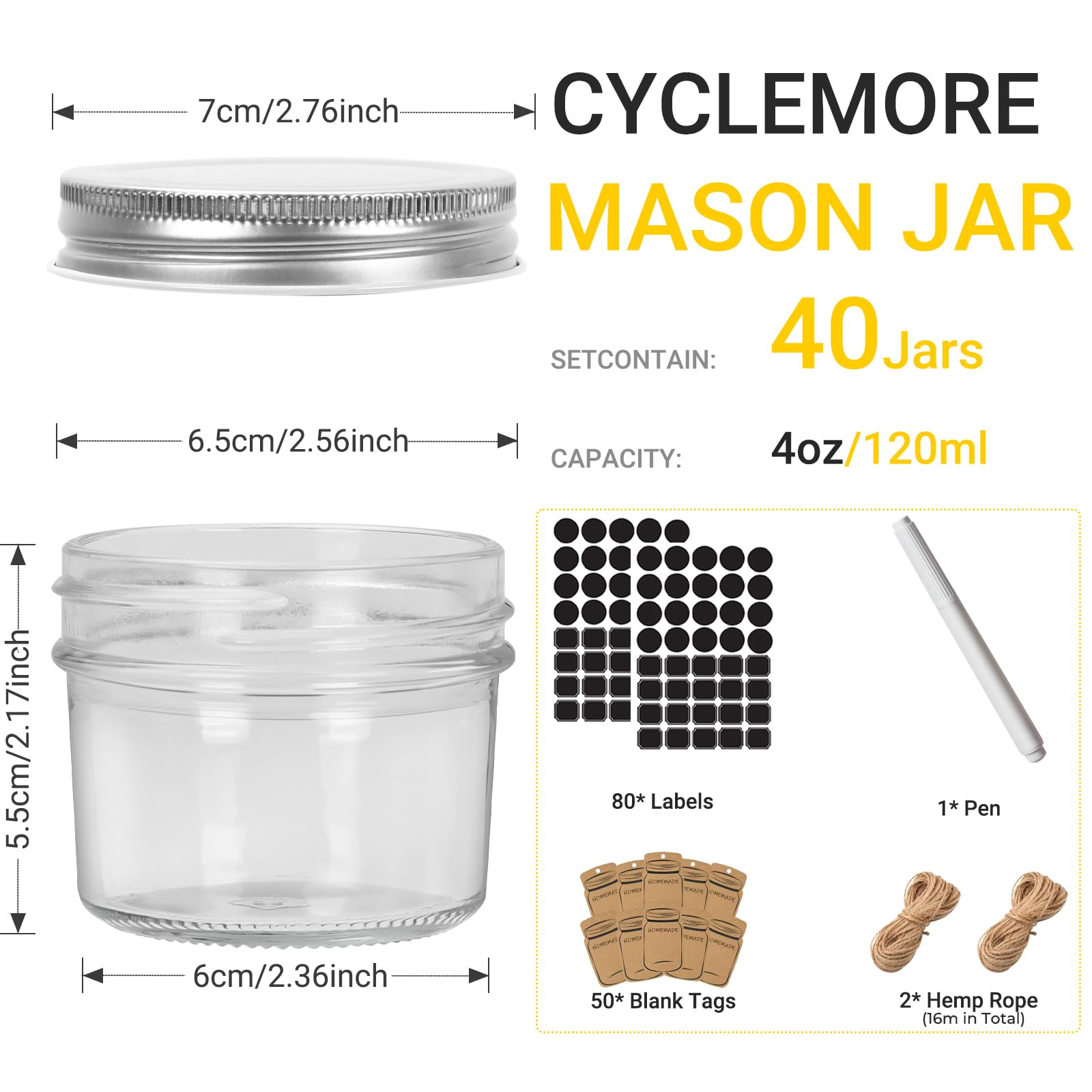 Frascos CycleMore de cristal transparente de 4 oz para ver contenidos
