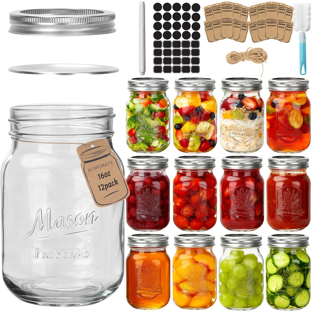 cyclemore jarras mason 16oz con relieve embossado para agarre cómodo en la cocina