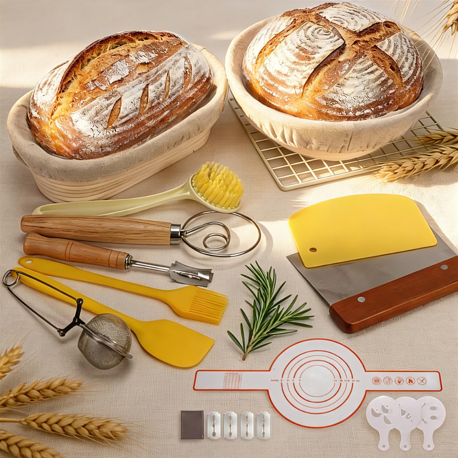 Cycsan kit masa madre con banneton redondo de 9 pulgadas para fermentación uniforme.