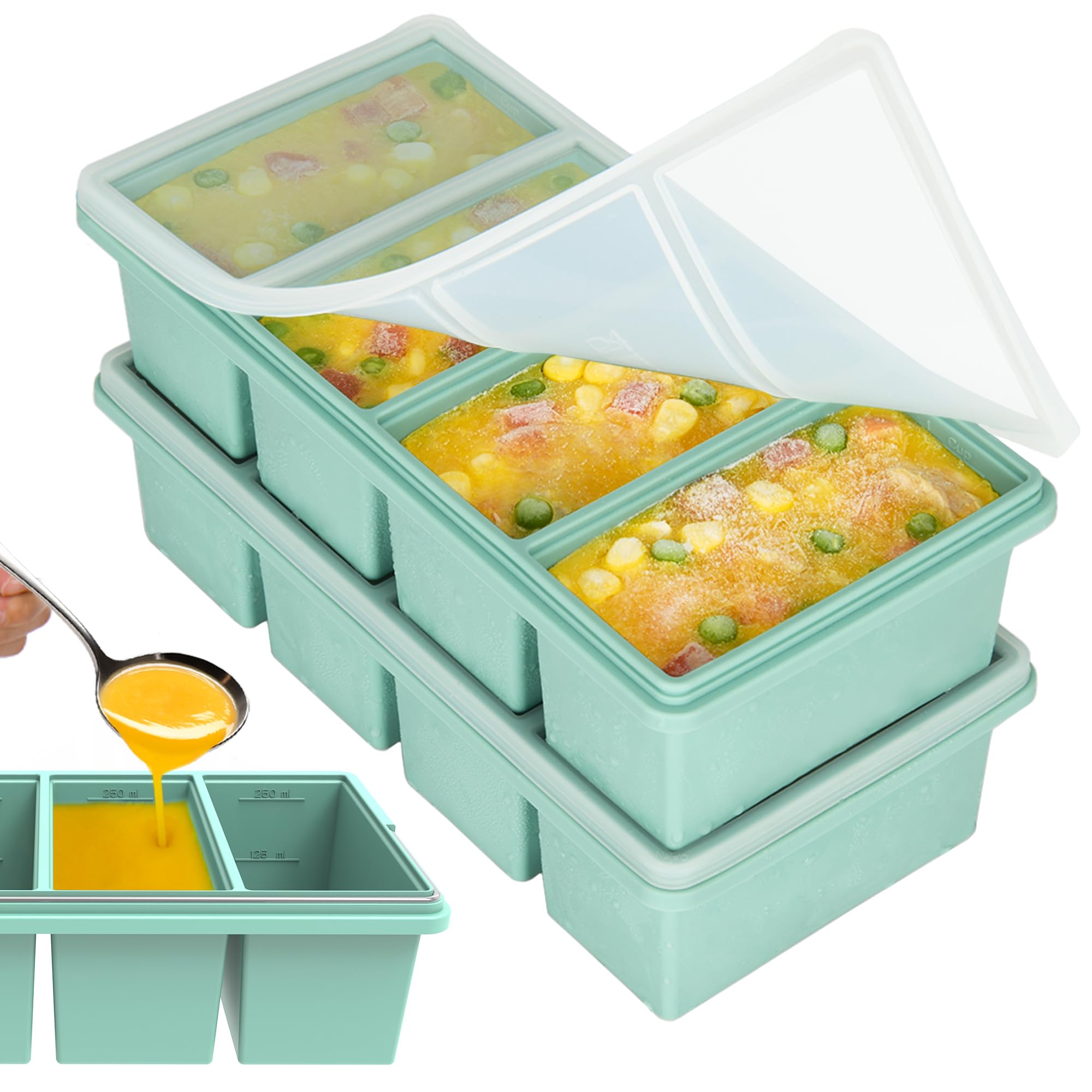 Bandejas CyhHave de silicona con tapas 1 taza para porciones.