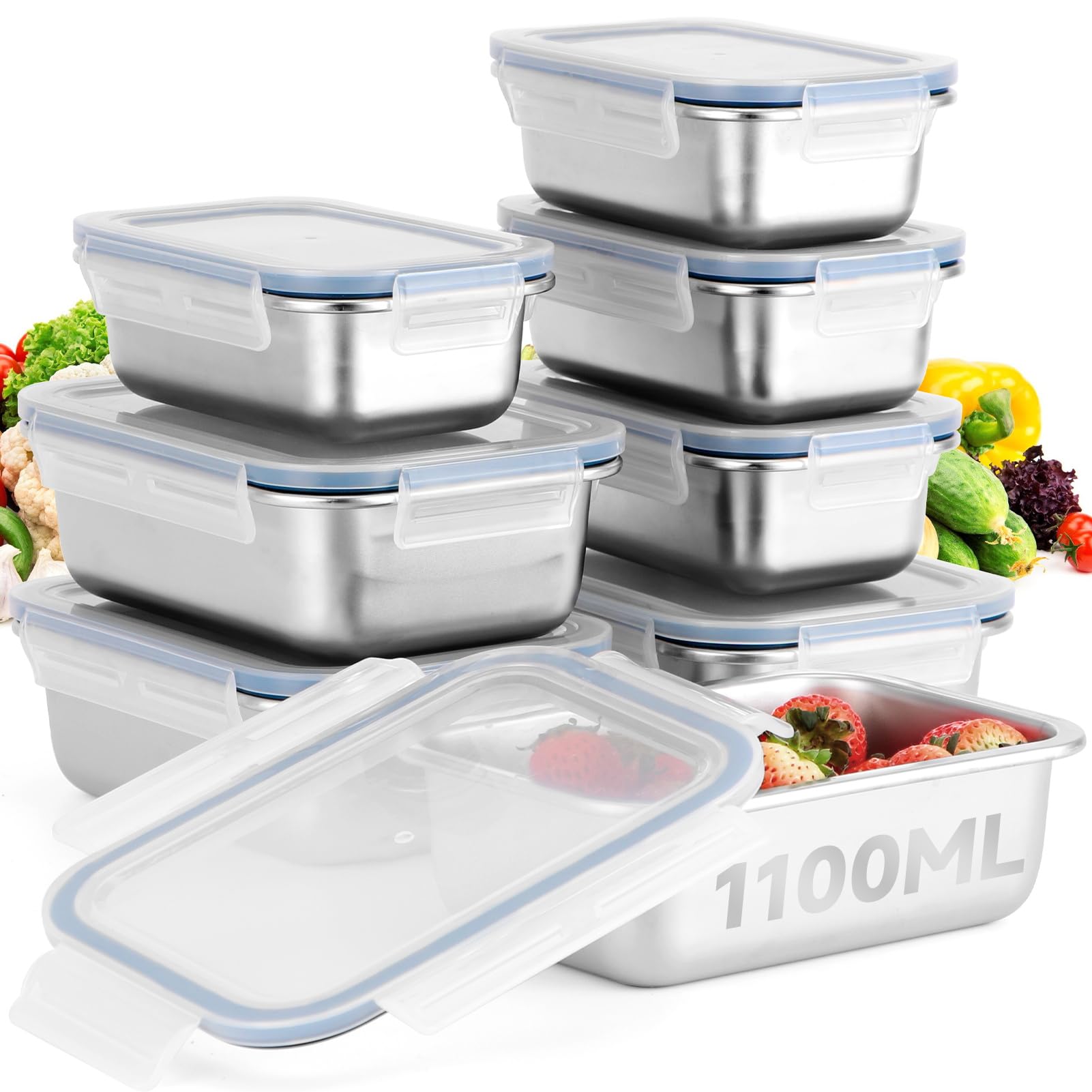 Cykorxicc contenedor acero 1100 ml rectangular apilable para comidas.