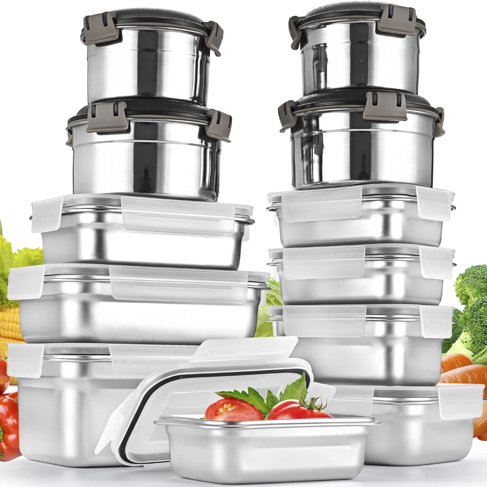 Cykorxicc contenedores de acero inoxidable 12 piezas para almacenamiento seguro de alimentos.