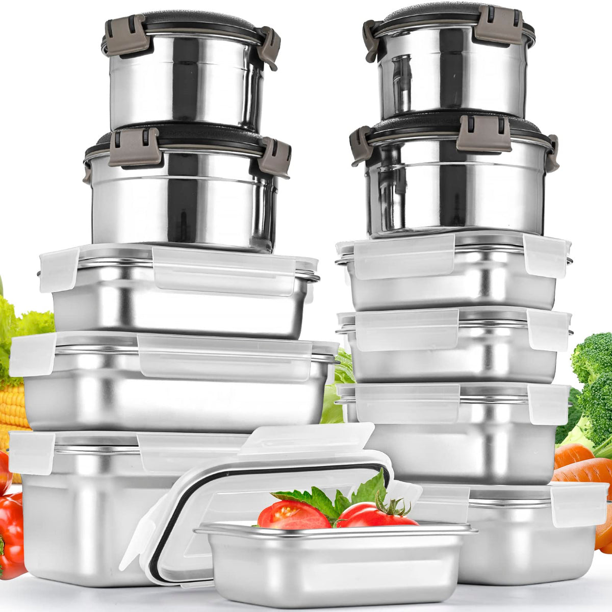 Cykorxicc contenedores de acero inoxidable 12 piezas para almacenamiento seguro de alimentos.