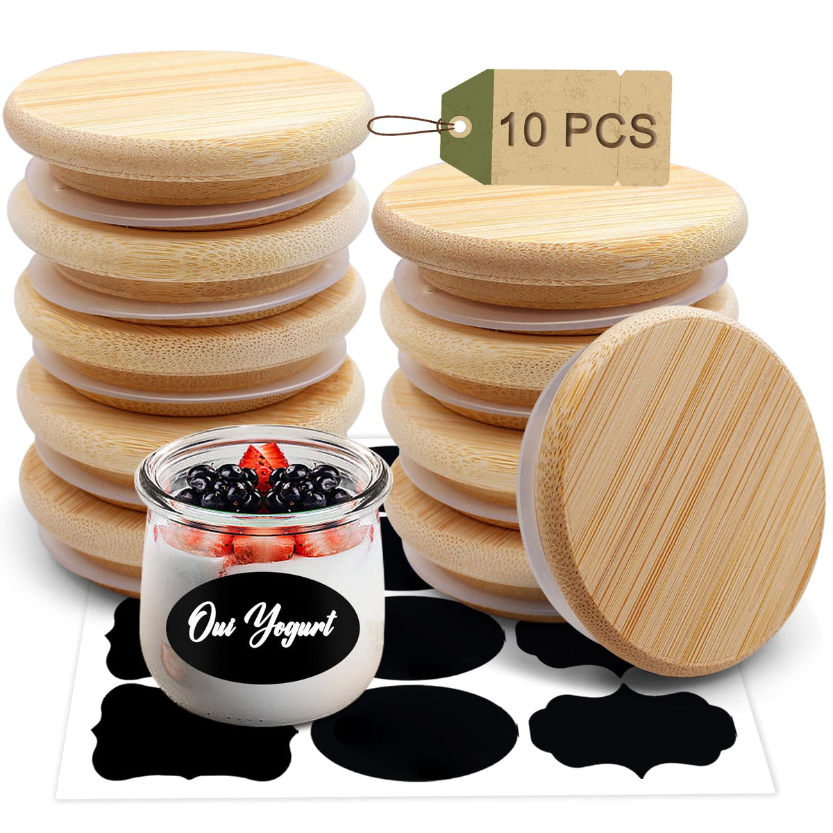 Tapa Cymuber de bambú para yogur Oui, cierre hermético y reutilizable.