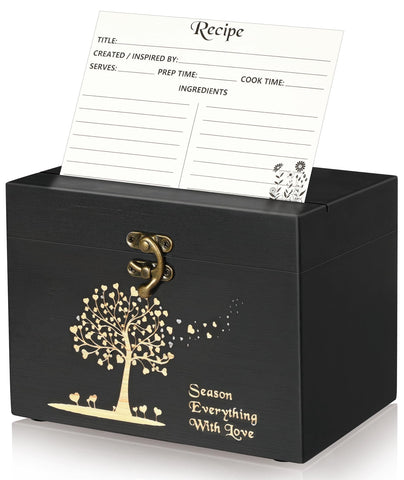 CypherX caja de recetas de madera negra, almacenamiento elegante para tus recetas favoritas.