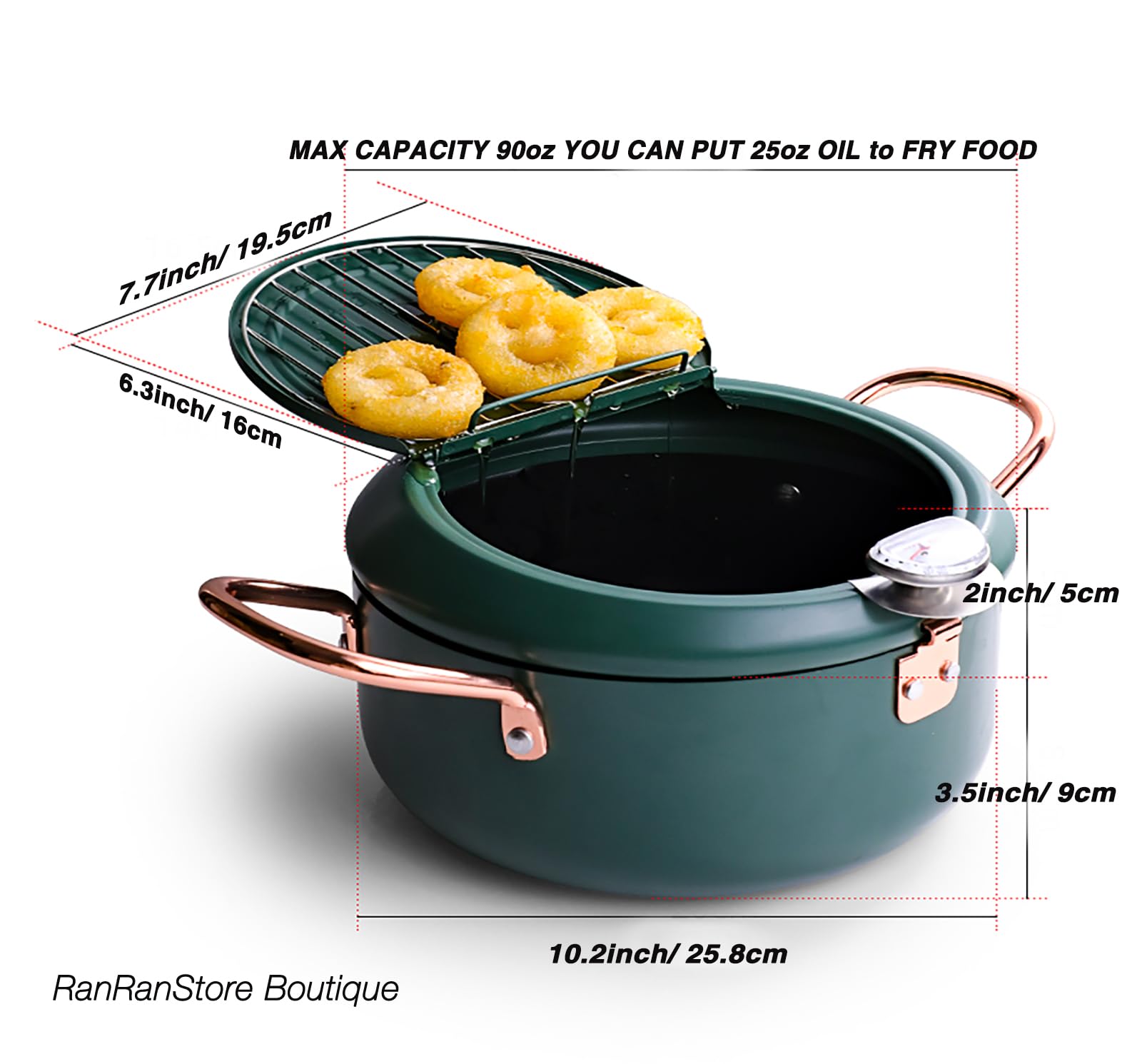 Cyrder capacidad de 2,7 litros, ideal para frituras familiares.