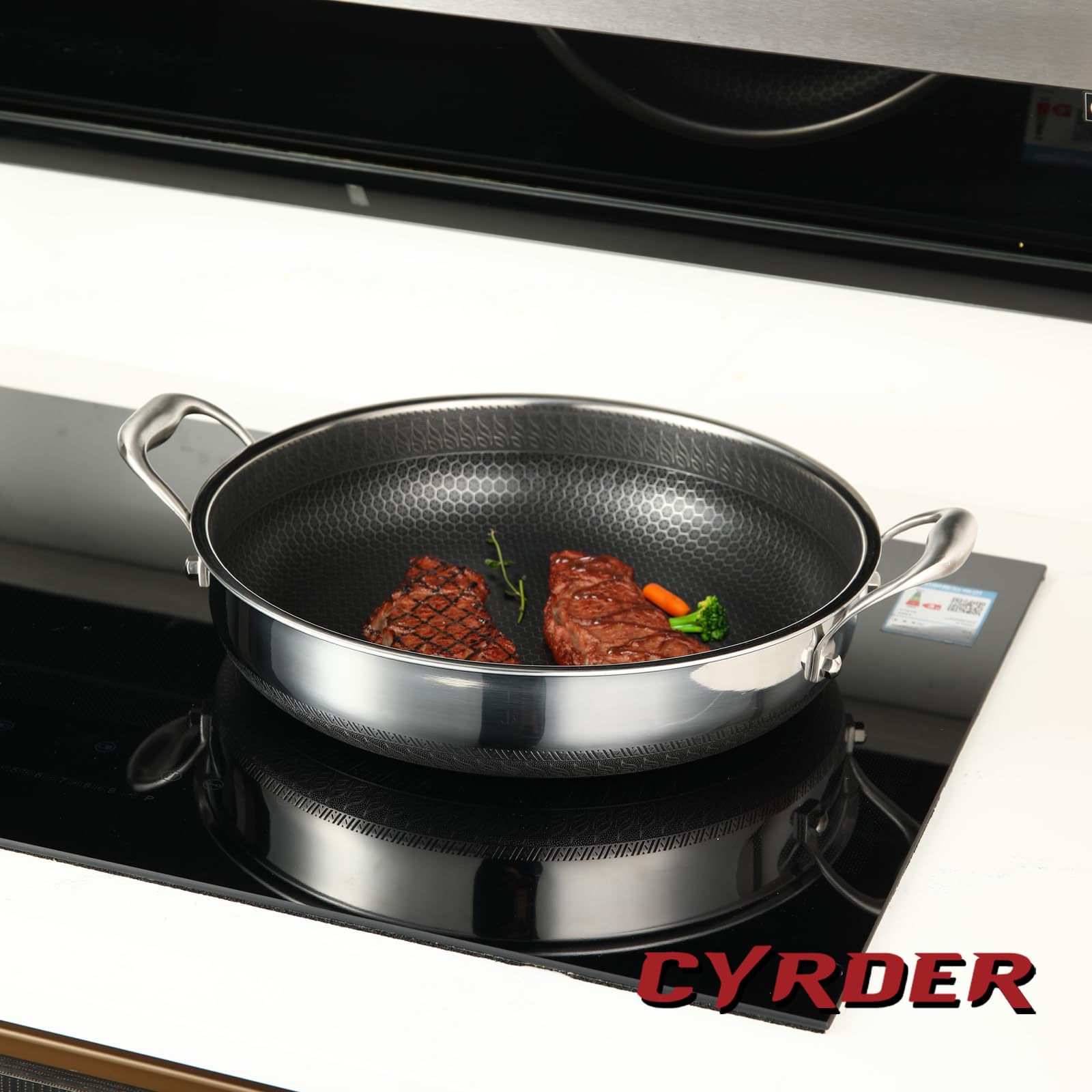 Cyrder pan con tapa de acero inoxidable, uso versátil para guisos