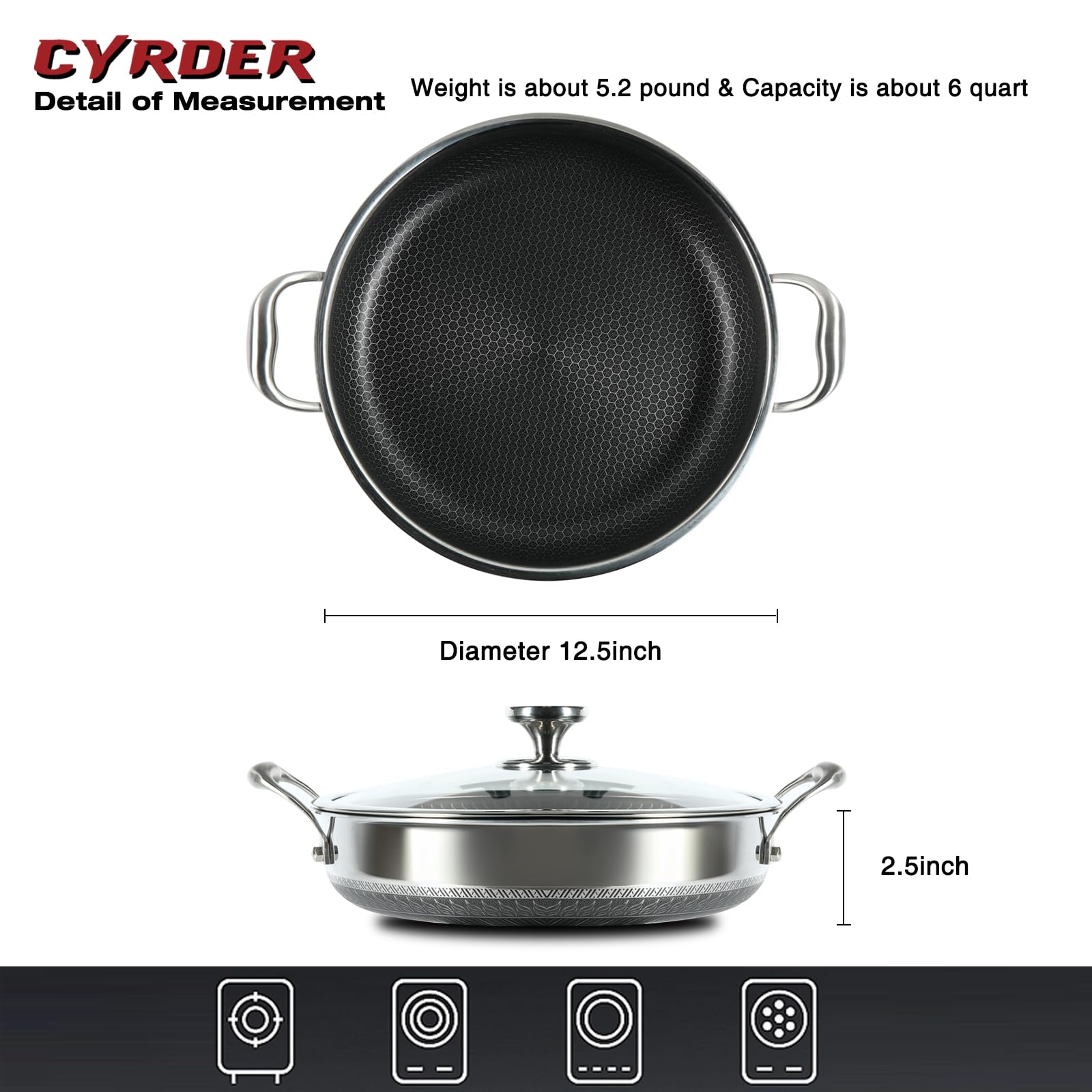 Cyrder sarten 316L superficie antideslizante para liberación sencilla
