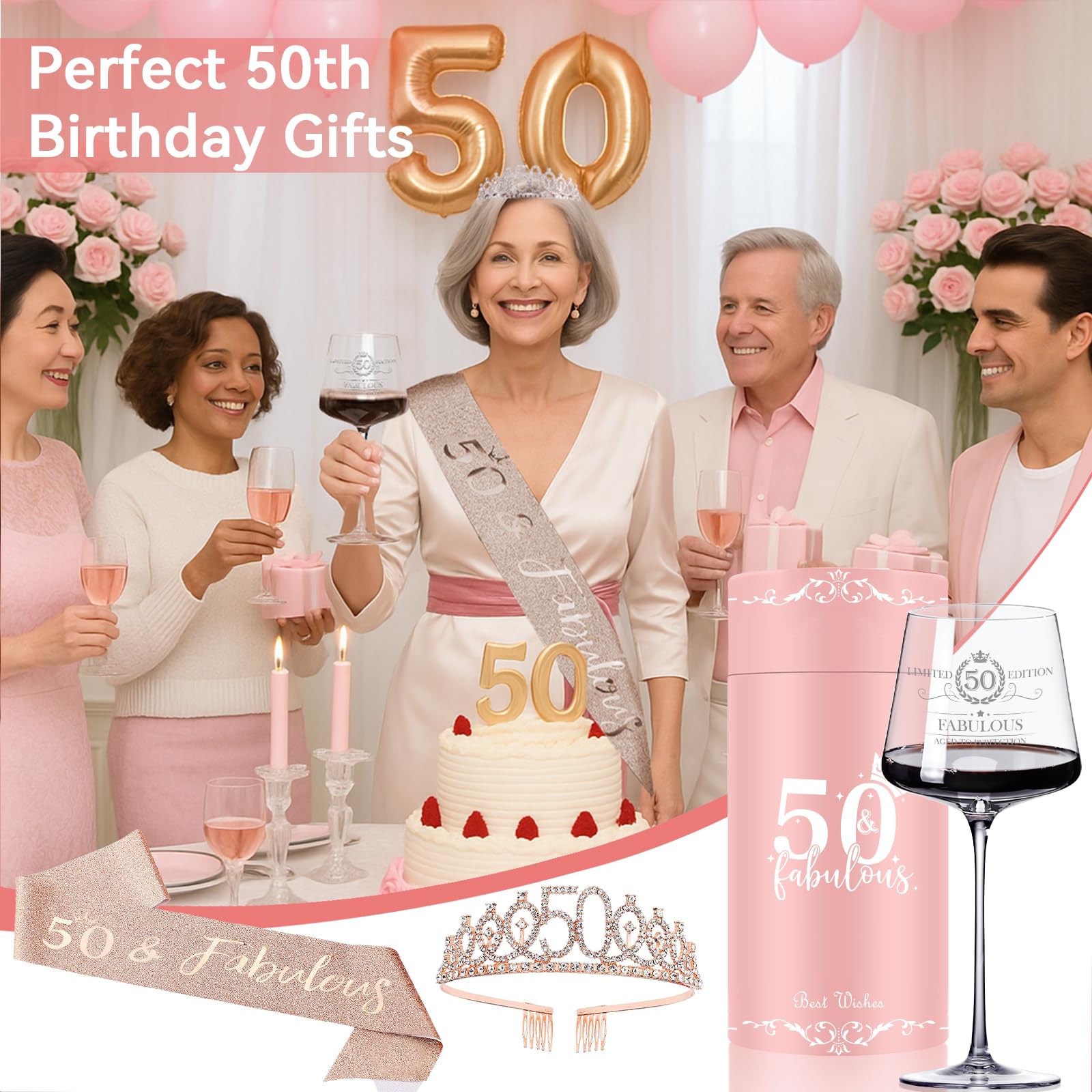 Cyrelwing caja regalo rosa 50 años, lista para sorprender.