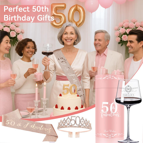 Cyrelwing caja regalo rosa 50 años, lista para sorprender.