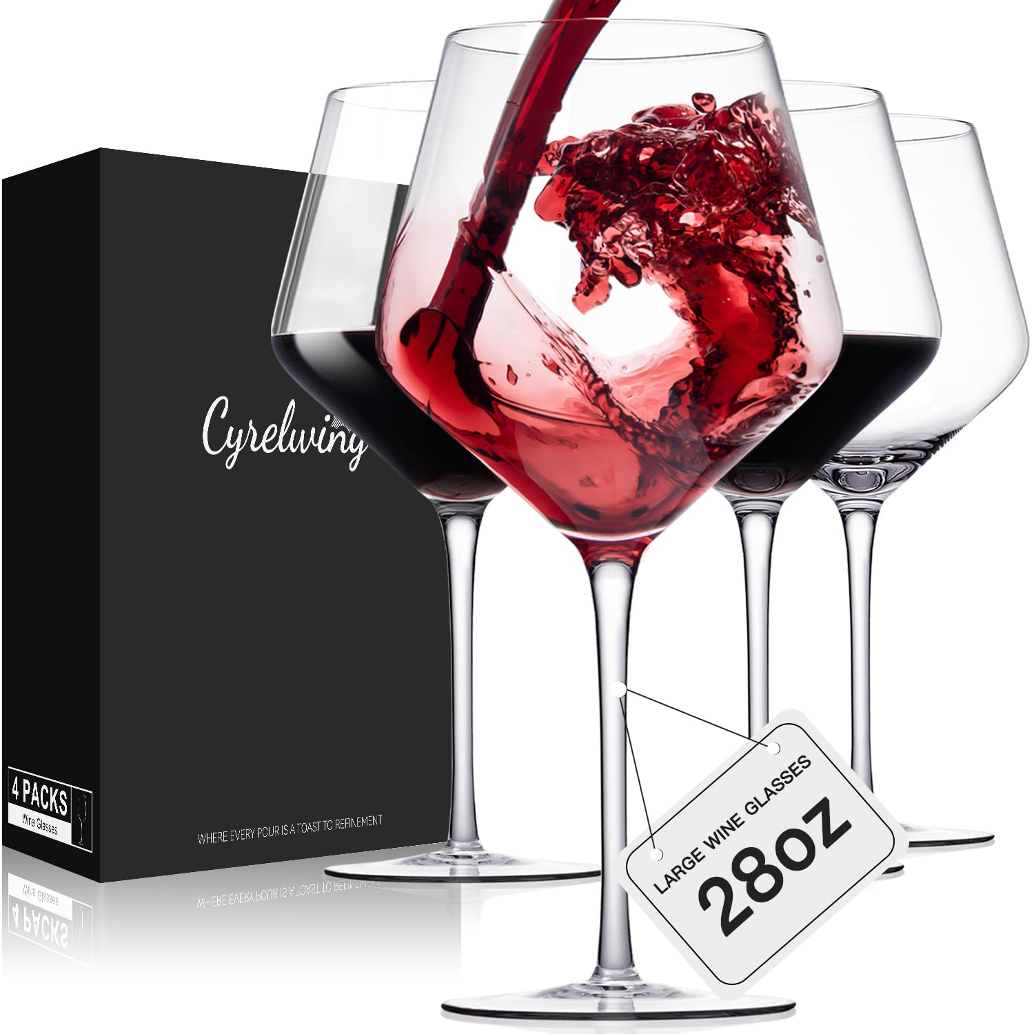 Copa Cyrelwing de vino rojo grande, 28 onzas líquidas, perfecta para botella entera