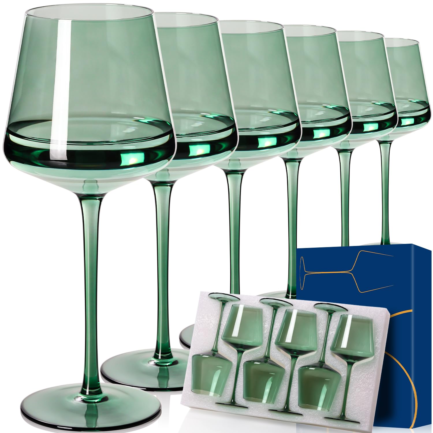 Cyrelwing vasos de vino verdes 18oz, ideales para degustaciones más largas.