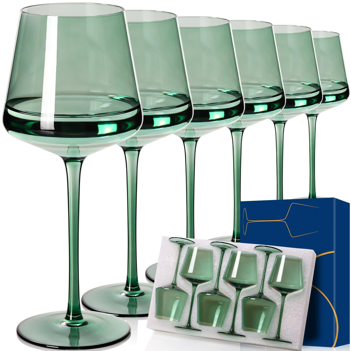 Cyrelwing vasos de vino verdes 18oz, ideales para degustaciones más largas.
