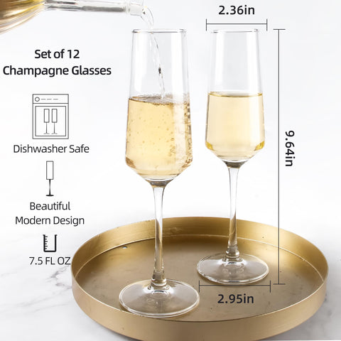 Copas CZUMJJ de champán en cristal claro, realzan las burbujas y la presentación.