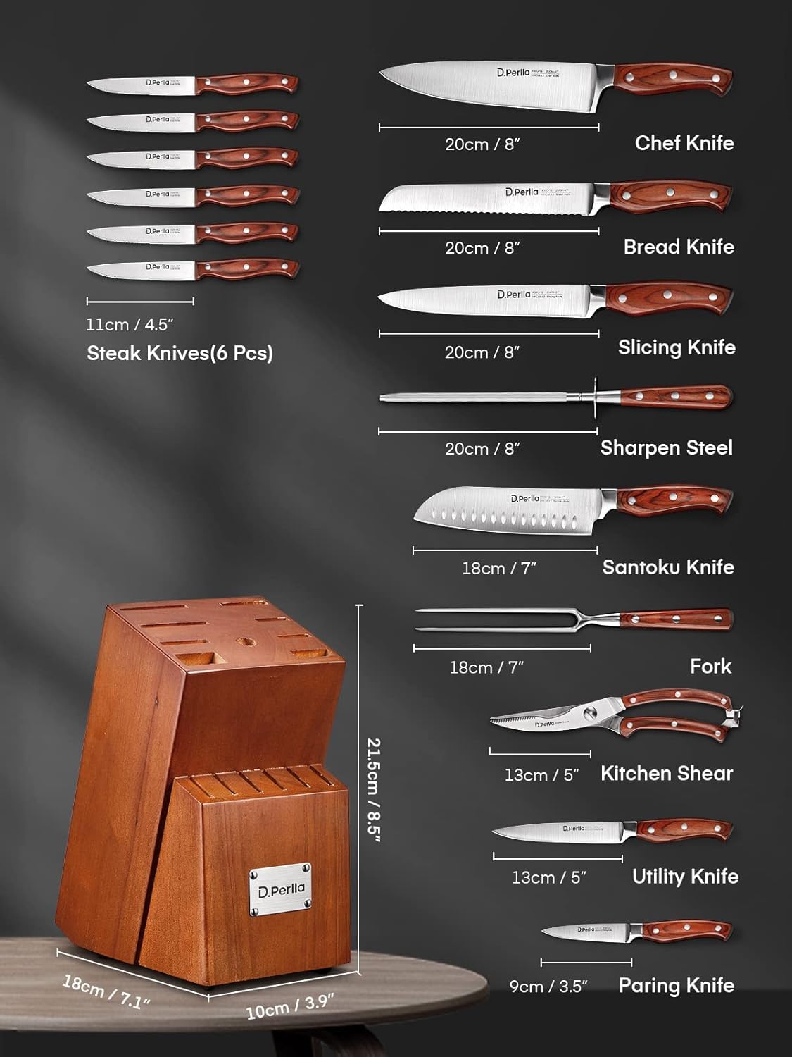Cuchillo chef D.Perlla de 8 pulgadas para cortes limpios y precisos.