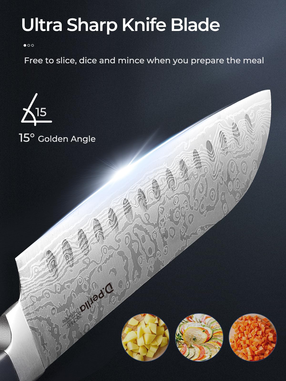D.Perlla: cuchillo pan de 8 pulgadas para cortes estables.