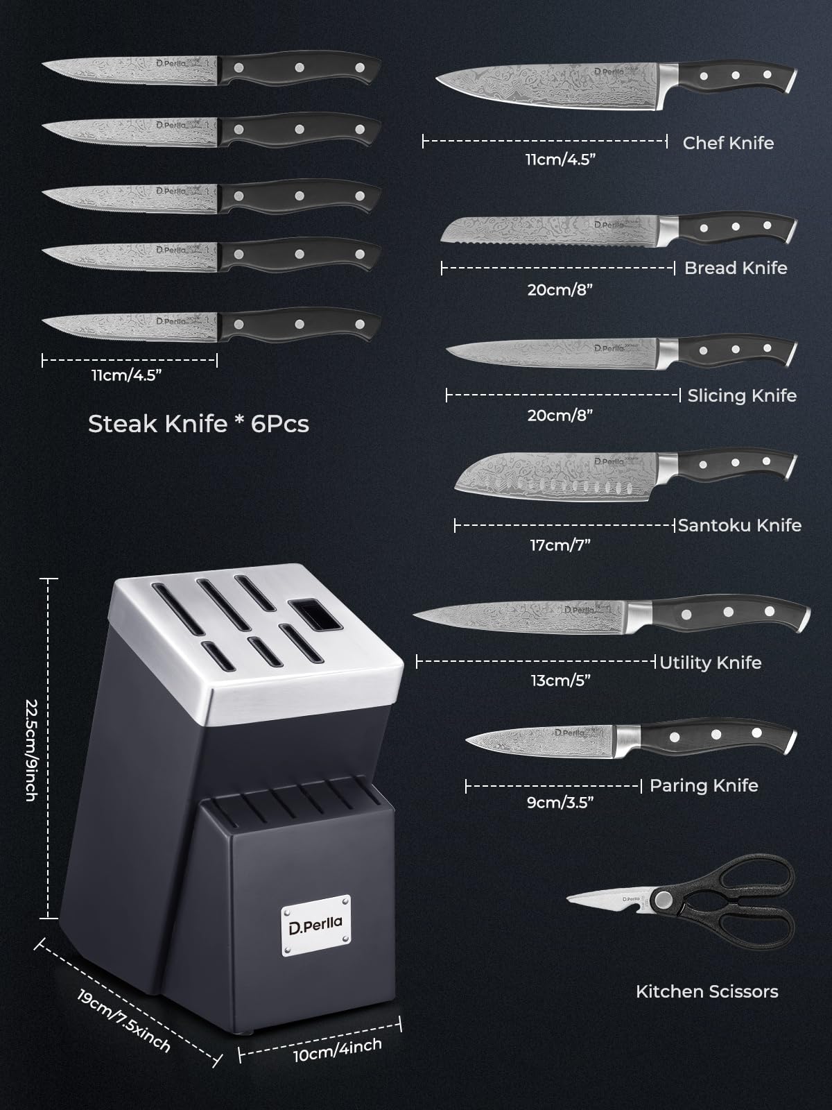 D.Perlla: cuchillo rebanar de 8 pulgadas para rebanadas uniformes.