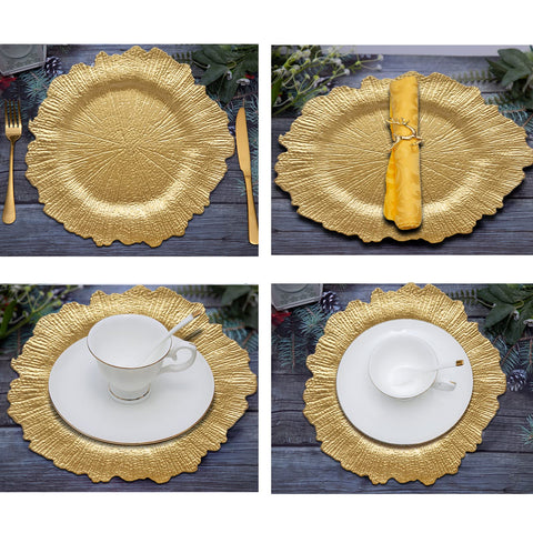 DaCakeWS plato cargador para eventos dorado realza la decoración de la mesa