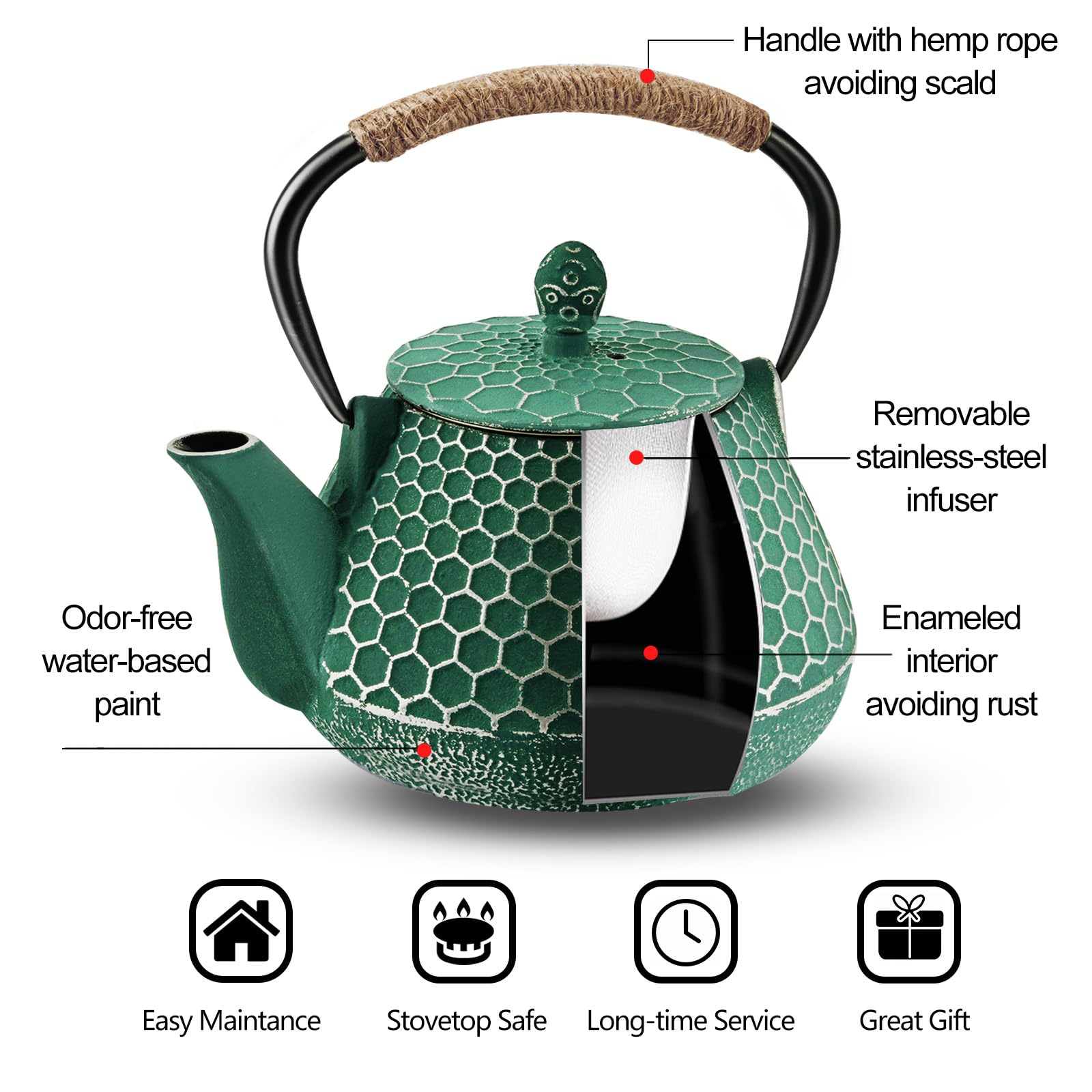 Capacidad de 1000 ml de la tetera Dachenus para 2-4 tazas.