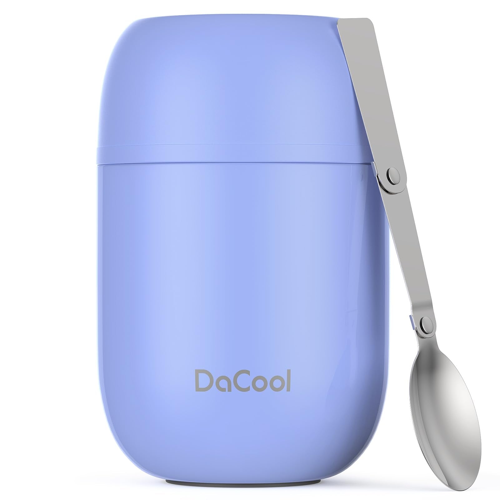 DaCool bote termo para alimentos 16oz morado frente; mantiene comida caliente o fría.