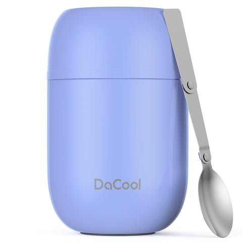 DaCool bote termo para alimentos 16oz morado frente; mantiene comida caliente o fría.