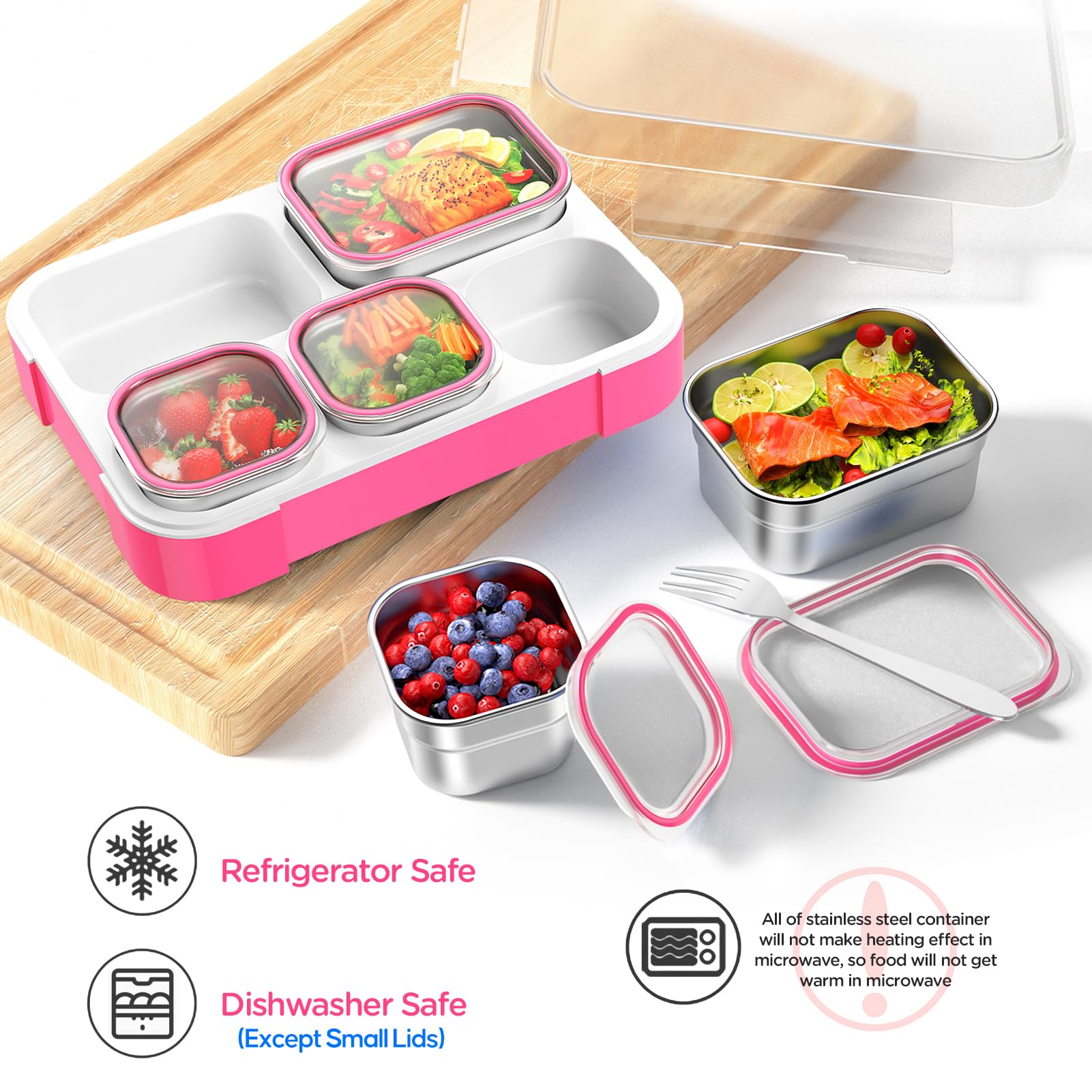 DaCool caja de almuerzo rosa, asa tipo oreja de gato para abrir fácilmente.