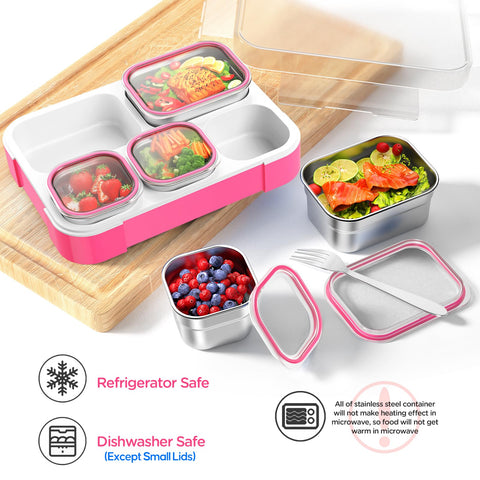 DaCool caja de almuerzo rosa, asa tipo oreja de gato para abrir fácilmente.