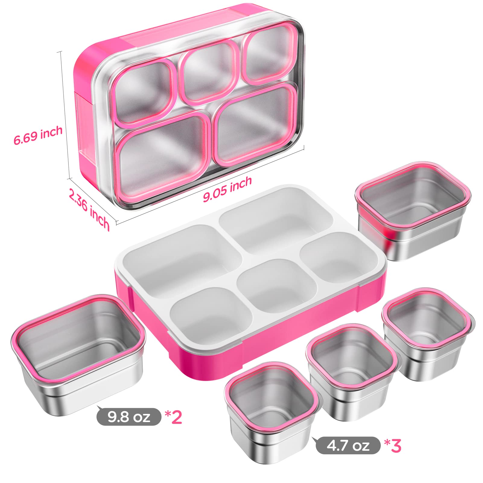 DaCool caja de almuerzo rosa, apta para lavavajillas el contenedor; tapas requieren lavado manual.