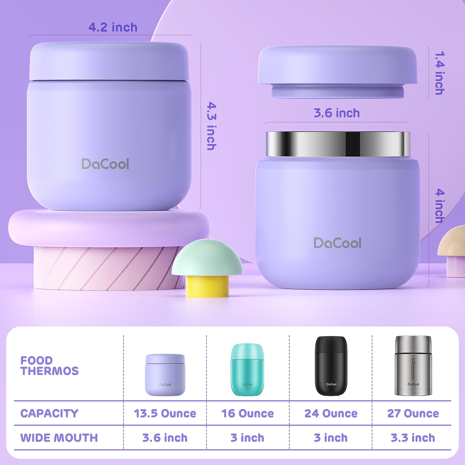 DaCool capacidad de 13oz, ideal para porciones escolares o picnic.